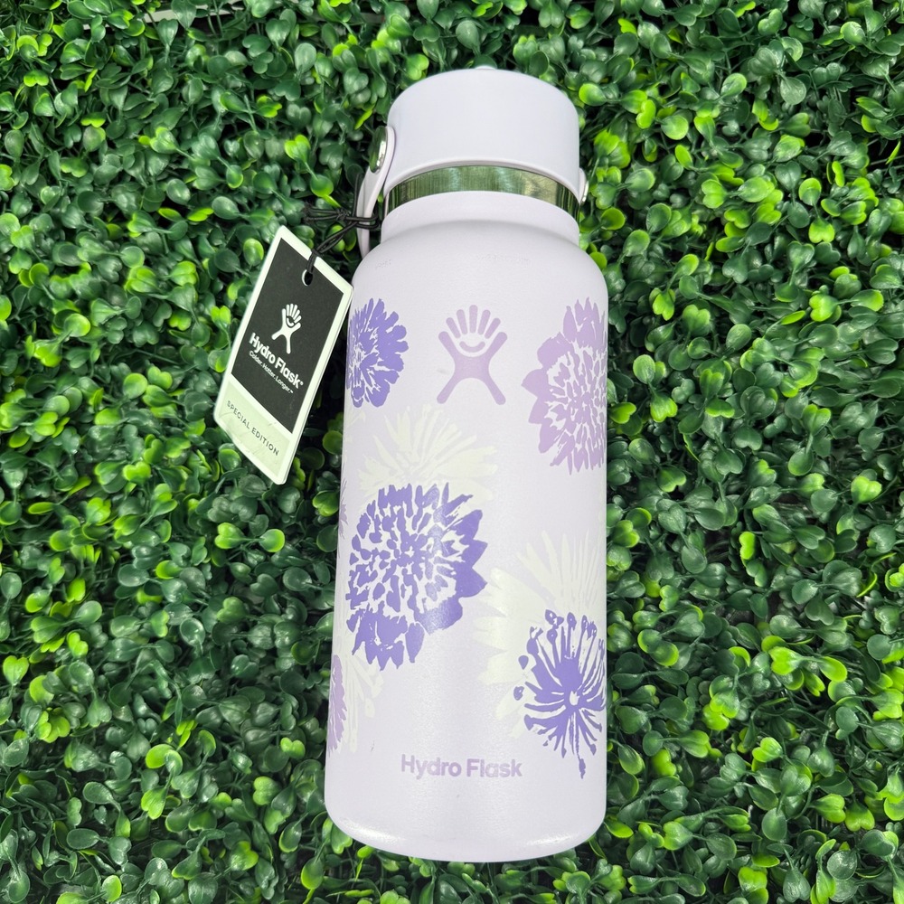 Hydro Flask 32 oz Wide Mouth Special Edition Floral Water Bottle Purple NWT